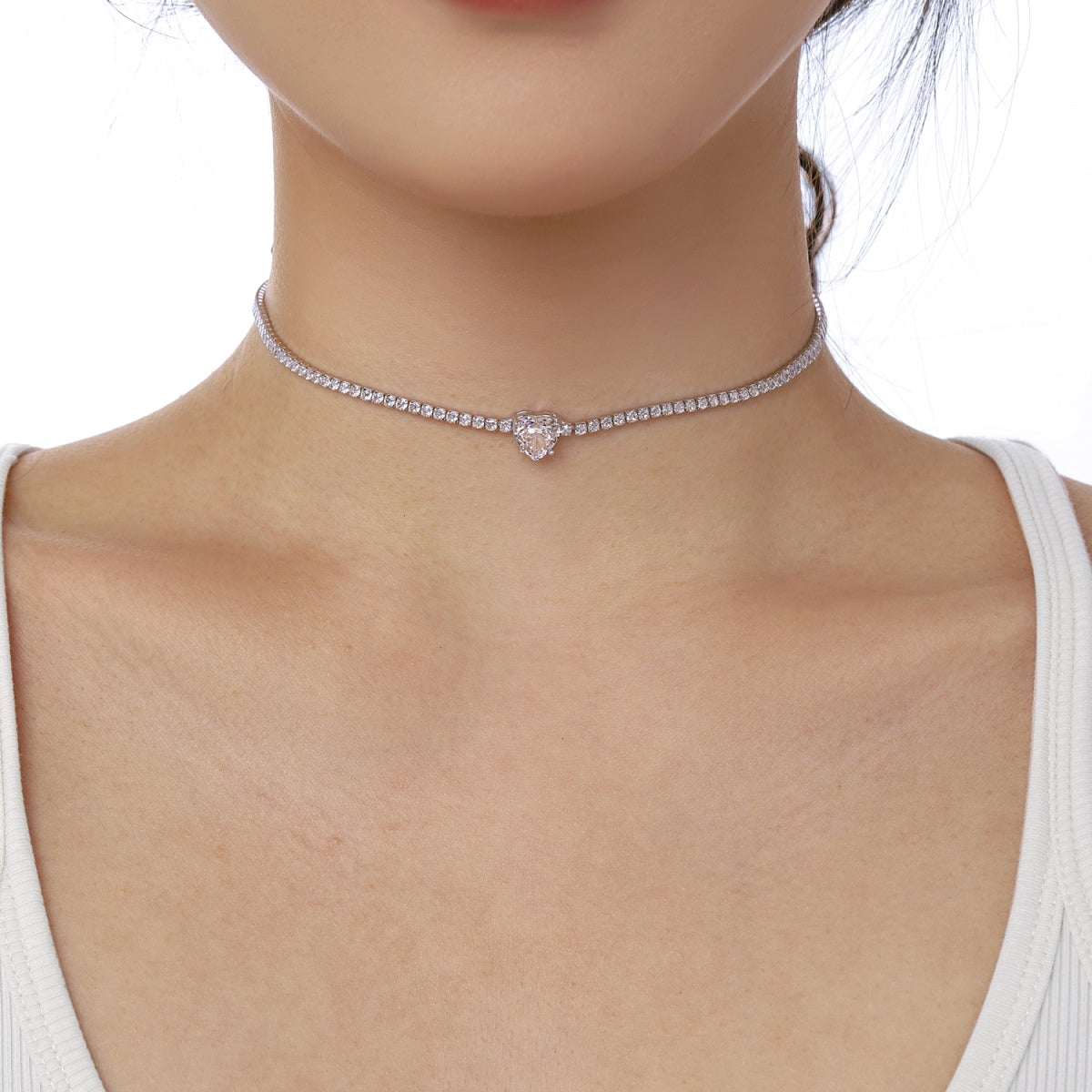 [Lucky Star]2.0 Carat Sparkling Tennis Heart Cut Necklace