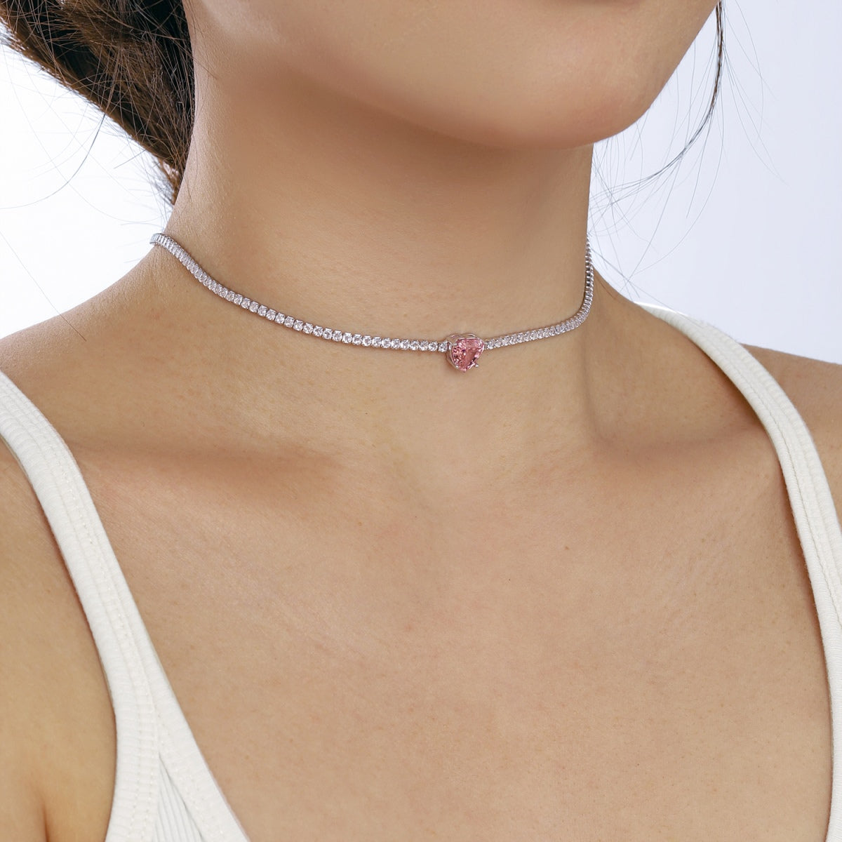 [Lucky Star]2.0 Carat Sparkling Tennis Heart Cut Necklace